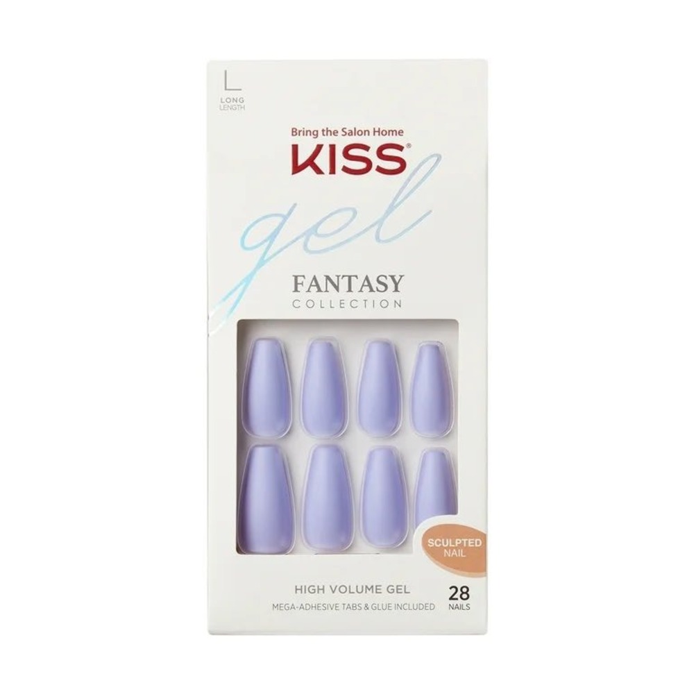 KISS Gel Fantasy Sculpted Nails Ribbons Lavender Purple Long Coffin‎ 28ct KGFS03